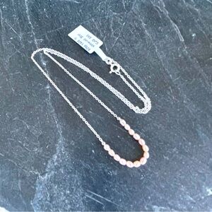 Elegant Sterling Silver 925 and Pink Peach freshwater Pearl Necklace 18” long